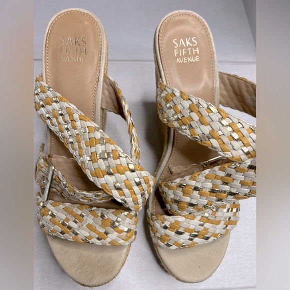 Saks Fifth Ave woven ankle strap Wedges size 9.5 - Picture 4 of 6